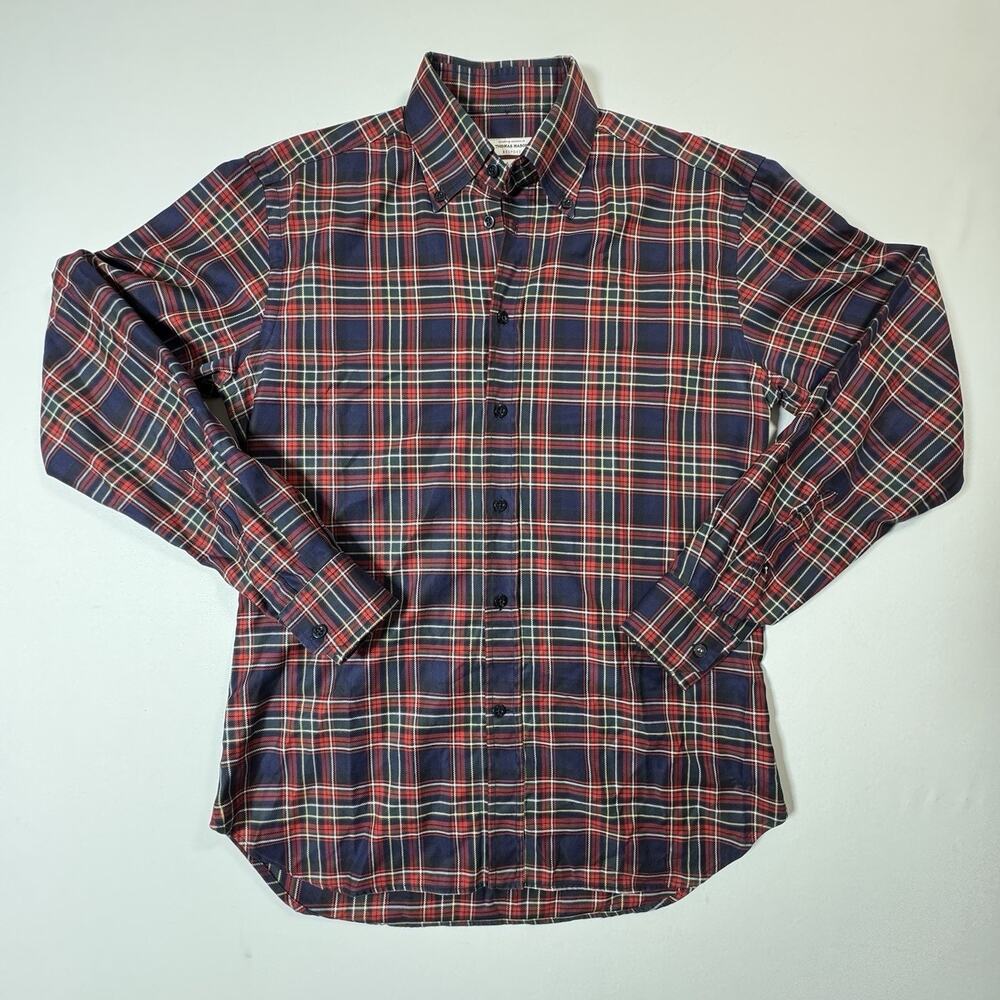 Thomas Mason Bespoke Night & Day Plaid Shirt 15.5 40 Red Blue Italian Button Up